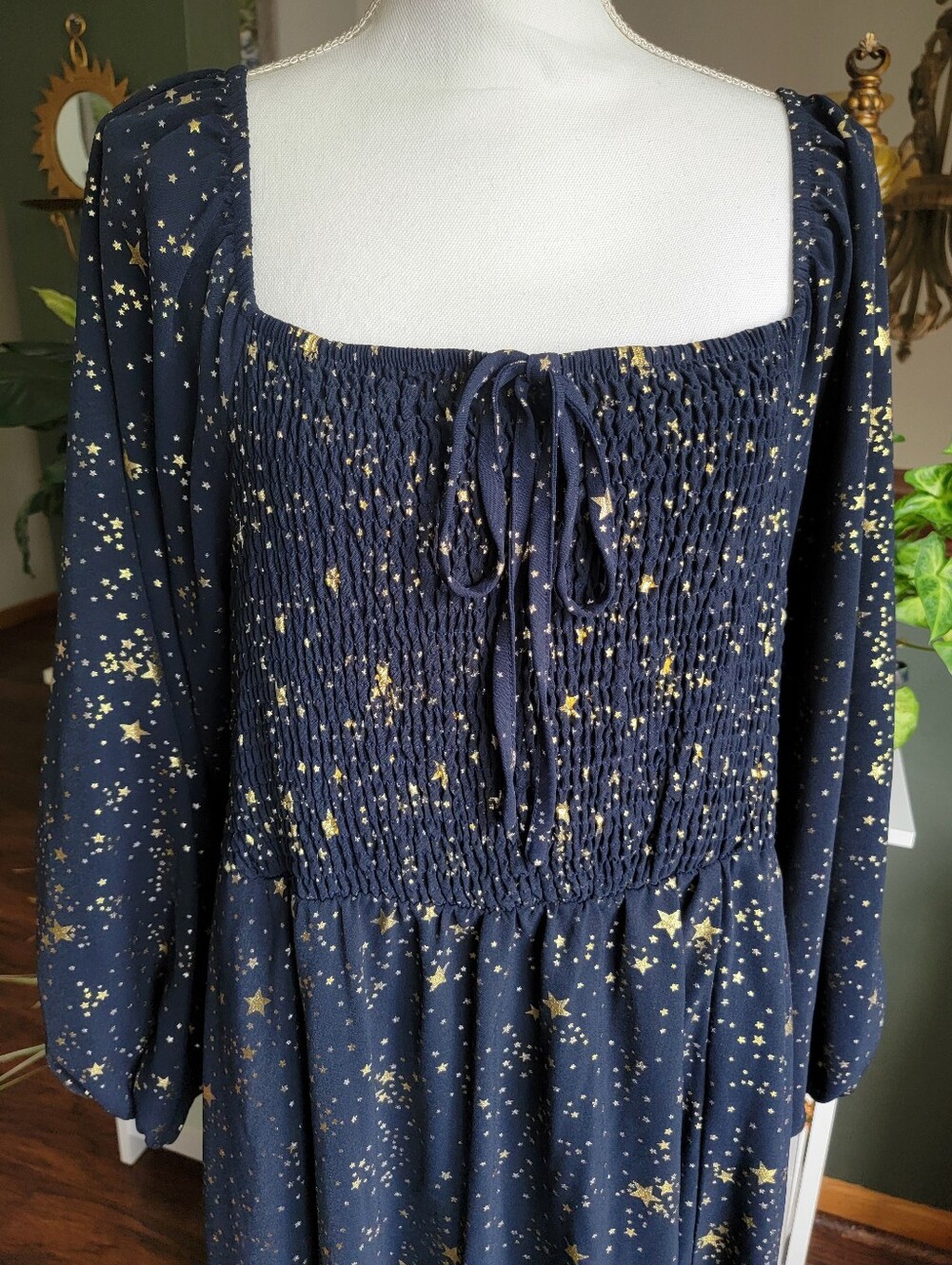 Bloomchic  Star-Print Navy Maxi Dress with Square Neck - Picture 3 of 10